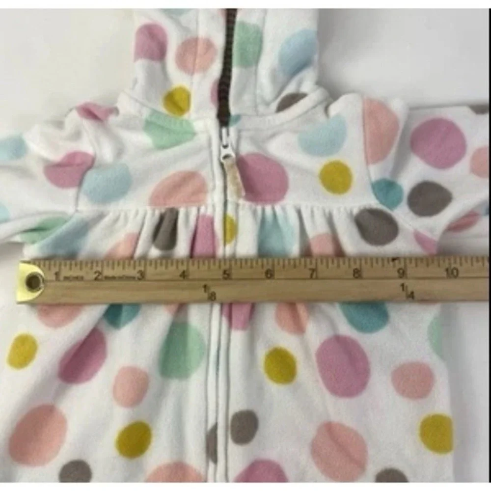 Carter's Fleece Zip Up Hoodies Kids 3M Multicolor Polka Dot Peach White 2 Pack